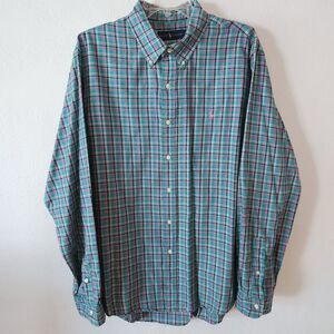 Ralph Lauren Long Sleeve Classic Button Down Shirt Green Pink Yellow Plaid XL